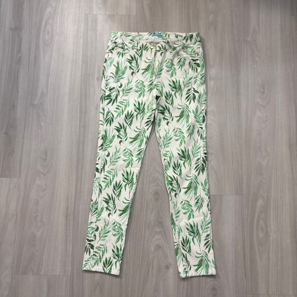 J. McLaughlin Pants - J McLaughlin Pants Women White Green Leaf Print Pant Straight Leg Casual Size 10